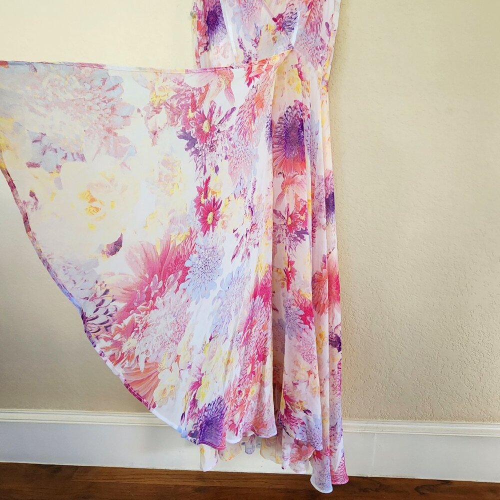 Calvin Klein Dress Sleeveless V-Neck Pink Floral Lined Chiffon Hi Lo Midi Sz 2 - Picture 6 of 10